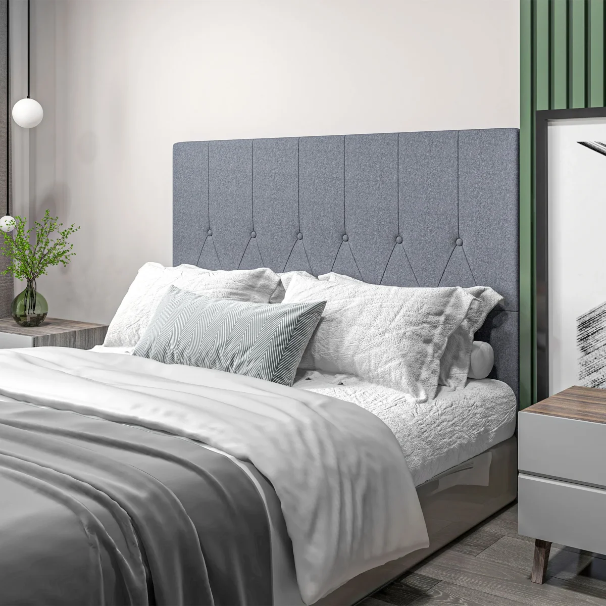 EasyComfort Testiera Letto Matrimoniale Trapuntata a Bottoni con 2 Ganci, in Tessuto Effetto Lino, 160x7x120 cm, Grigia - immagine 5